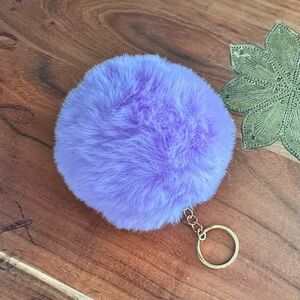 Purple Big Fluffy Ball Pom Pom Bag Charm Keychain